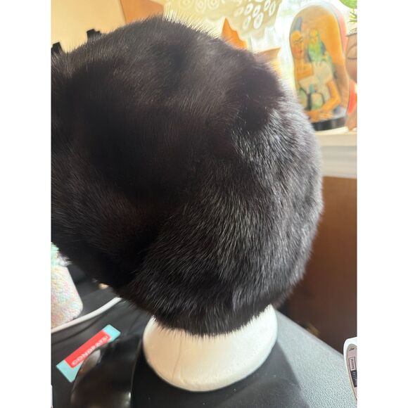 Vintage Black Mink Fur Hat Pillbox 1960s Real Fur Hat Classic Elegant main image 4